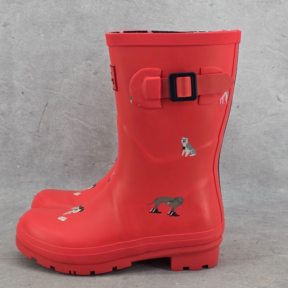 New Joules Rain Boots Mid Calf Molly Welly Print Hike Dogs Red Size US: 5 UK: 3 - Picture 5 of 12
